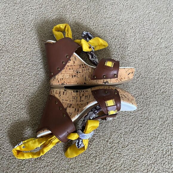 MISS SIXTY NORA Women's Brown Yellow Wedge Heel Sandal's Size 8 (EU 38) Y2K - Picture 9 of 12